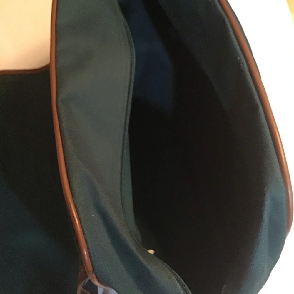 Polo Ralph Lauren Vintage Messenger Bag Hunter Green Brown Leather Trim